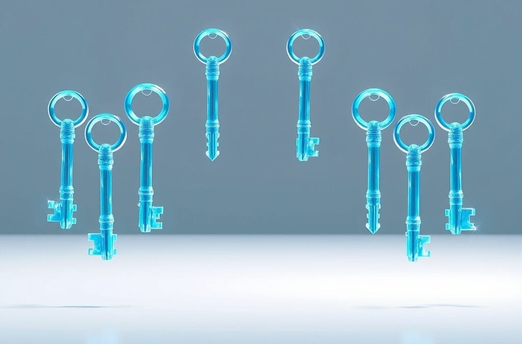 Illustration IA : dix clés lumineuses représentant les prompts ChatGPT productifs