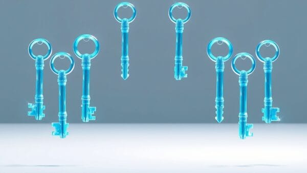 Illustration IA : dix clés lumineuses représentant les prompts ChatGPT productifs