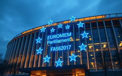 Illustration IA : Parlement européen avec réseau neuronal IA pour l'AI Act