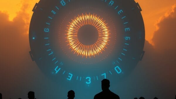 Illustration IA : foule de silhouettes face à un œil IA représentant l'inquiétude américaine