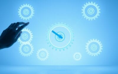 Illustration IA : engrenages lumineux représentant l'automatisation des tâches par l'IA