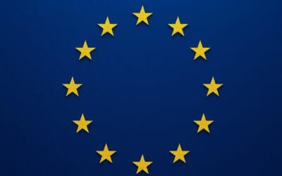 cinematic editorial dark navy blue legal document aesthetic, EU flag colors, AI-generated content icon symbol, marking labels, transparent layers, modern governance visual, no text no letters no words no writing no signs no labels no watermarks no logos no typography no numbers on surfaces