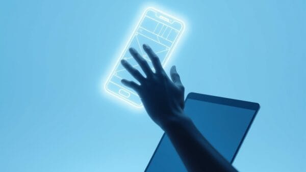 Illustration IA : hologramme d'application mobile créée avec Claude Code