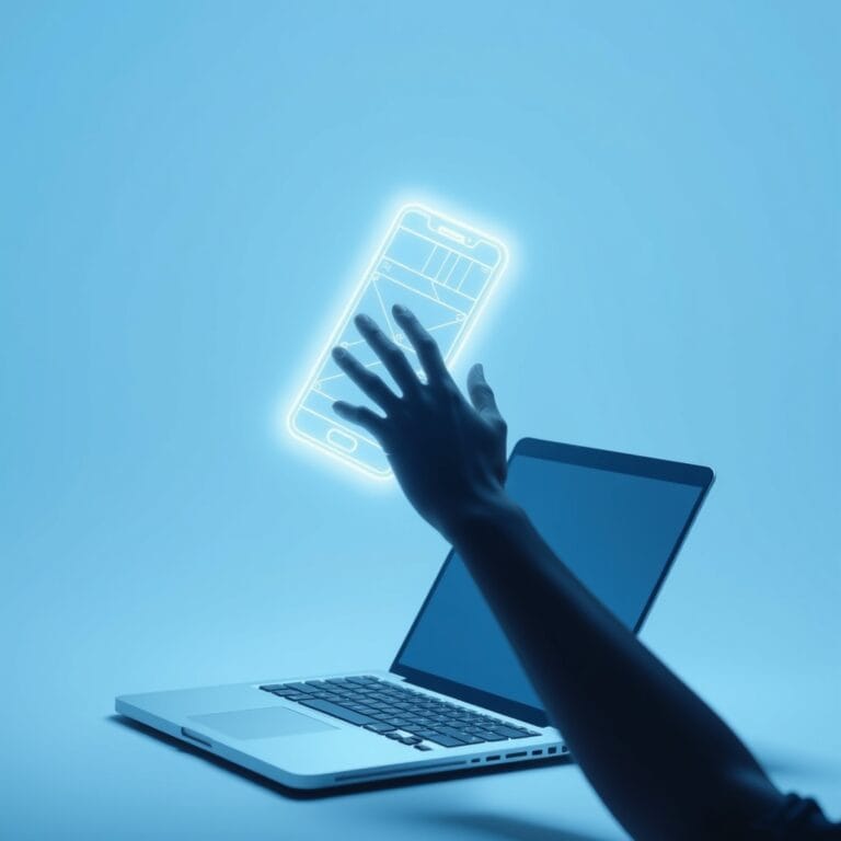 Illustration IA : hologramme d'application mobile créée avec Claude Code