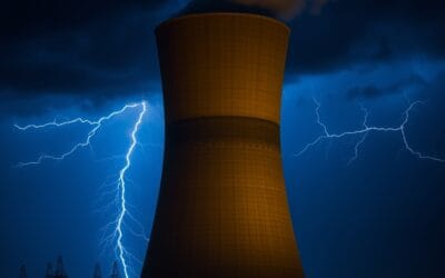 Illustration IA : tour de refroidissement symbolisant la crise énergétique de l'IA