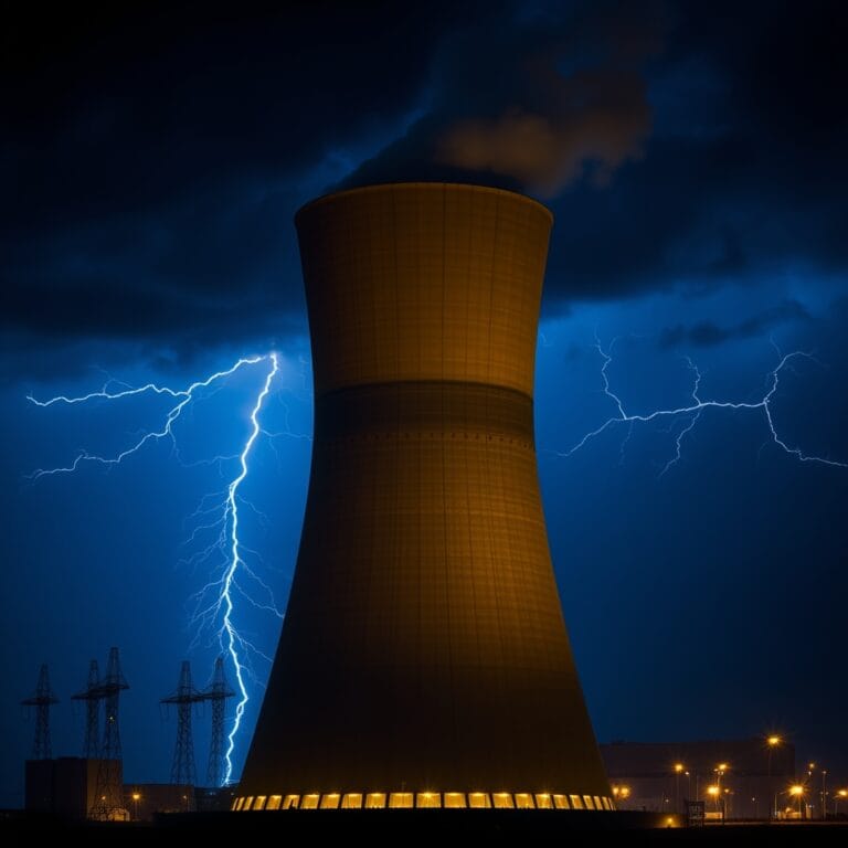 Illustration IA : tour de refroidissement symbolisant la crise énergétique de l'IA