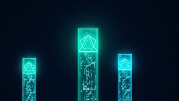 Illustration IA : trois piliers lumineux comparant Cursor, Copilot et Claude Code