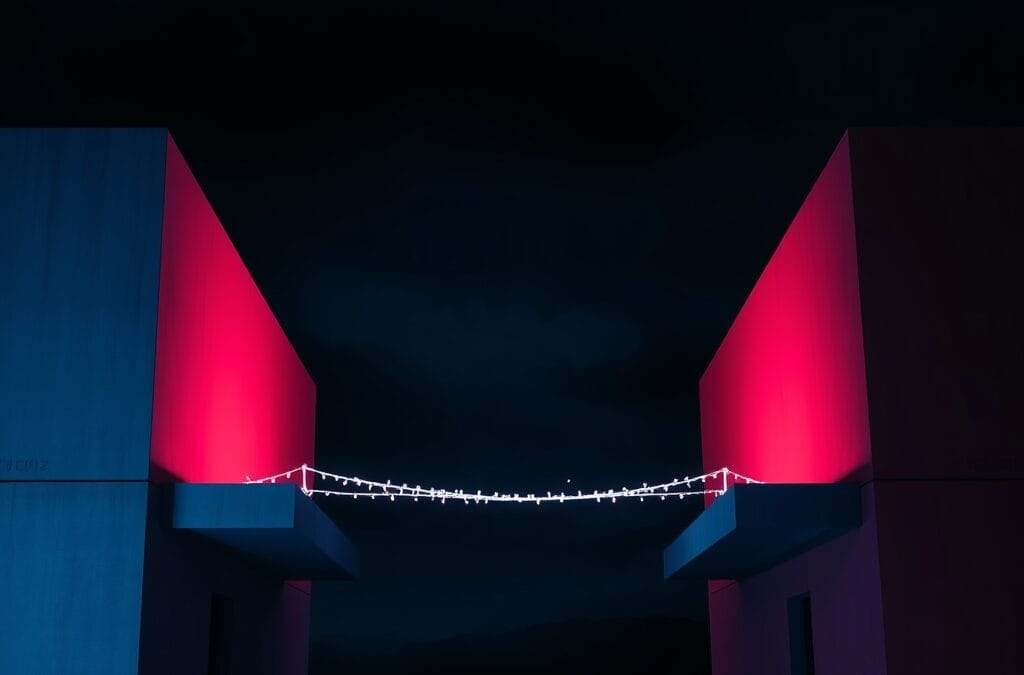 Illustration IA : deux structures architecturales opposées symbolisant le droit d'auteur IA