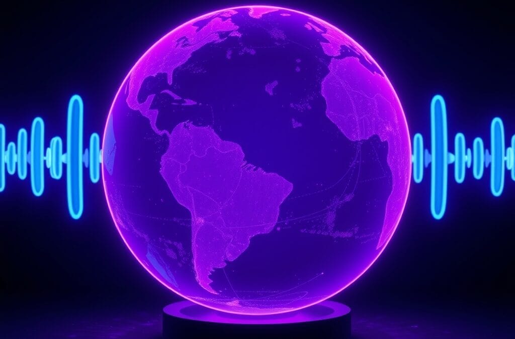 Illustration IA : globe lumineux avec ondes audio symbolisant Gemini Flash Live