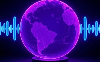 Illustration IA : globe lumineux avec ondes audio symbolisant Gemini Flash Live