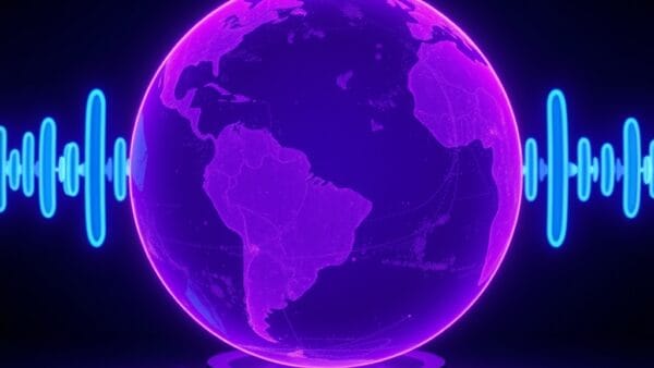 Illustration IA : globe lumineux avec ondes audio symbolisant Gemini Flash Live