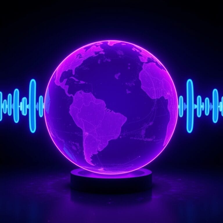 Illustration IA : globe lumineux avec ondes audio symbolisant Gemini Flash Live