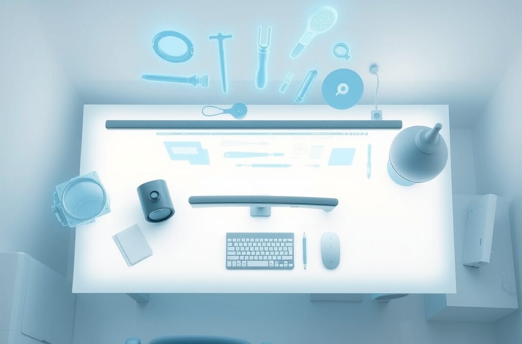 Illustration IA : espace de travail holographique avec Gemini dans Google Workspace