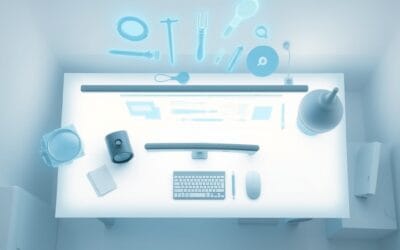 Illustration IA : espace de travail holographique avec Gemini dans Google Workspace