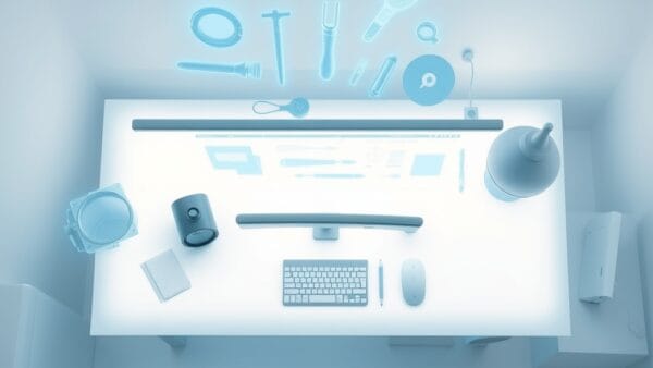 Illustration IA : espace de travail holographique avec Gemini dans Google Workspace