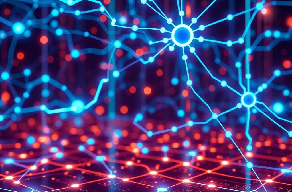 Vibrant digital interface with interconnected agent nodes, electric blue and cyan flows, futuristic AI network grid, sleek tech aesthetic, cinematic digital visualization, no text, no letters, no words, no writing, no signs, no labels, no watermarks, no logos, no typography, no numbers on surfaces