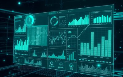 Futuristic data analytics holographic dashboard with AI charts and graphs floating in space, spreadsheet data transforming into visual insights, emerald green and electric blue color palette, abstract technology concept, cinematic lighting, no text no letters no words no writing, 4k quality