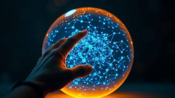 Illustration IA : main humaine touchant un orbe lumineux symbolisant ChatGPT