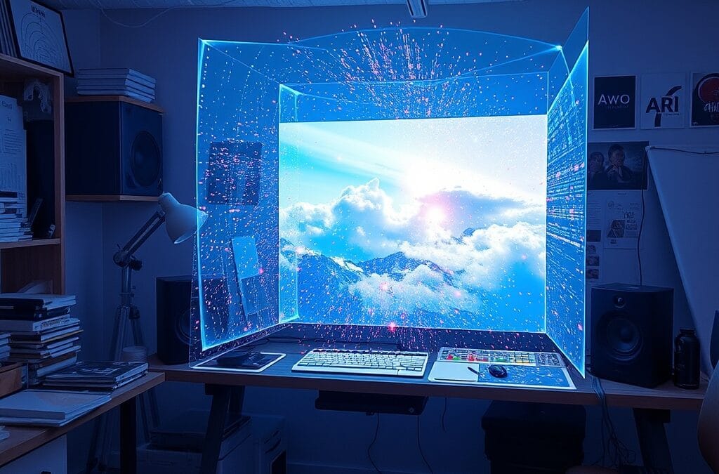 Illustration IA : processus de génération d'images IA dans un espace créatif