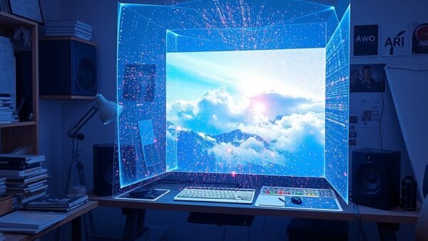 Illustration IA : processus de génération d'images IA dans un espace créatif