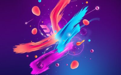 Abstract digital canvas with vibrant color palette floating brushstrokes and geometric shapes emerging from a glowing AI neural network, creative art generation concept, purple and cyan gradient background, modern minimalist style, soft studio lighting, high detail no text no letters no words no numbers