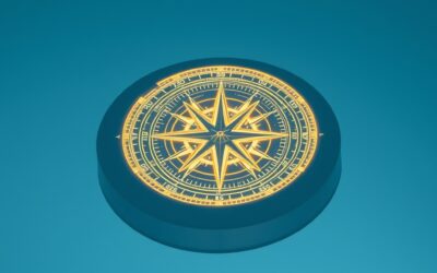 a glowing compass made of light with intricate holographic instructions radiating outward like a mandala, cinematic editorial photography, blue sky and white palette, no text no letters no words no writing no signs no labels no watermarks no logos no typography no numbers on surfaces