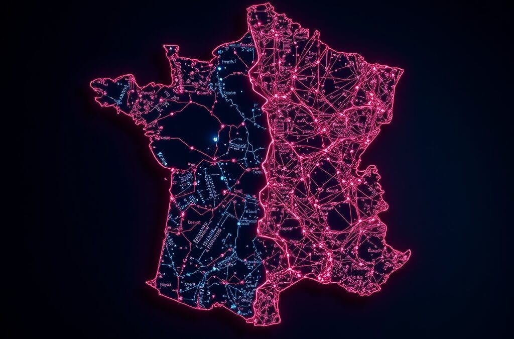 Illustration IA : carte de France mi-traditionnelle mi-circuits IA