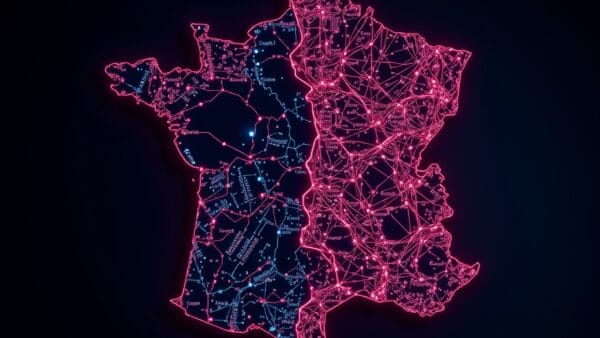 Illustration IA : carte de France mi-traditionnelle mi-circuits IA