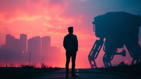 Illustration IA : silhouette à un carrefour symbolisant le remplacement par l'IA