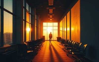 Illustration IA : couloir de bureau vide symbolisant les licenciements tech 2026