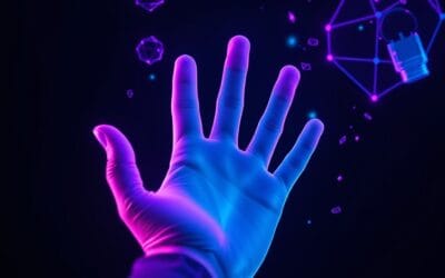 Illustration IA : main holographique symbolisant l'agent IA Manus sur bureau