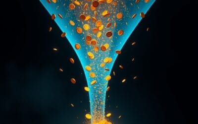 Illustration IA : pièces dorées et lumière représentant le marché publicitaire IA