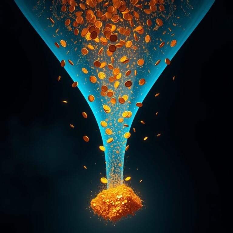 Illustration IA : pièces dorées et lumière représentant le marché publicitaire IA