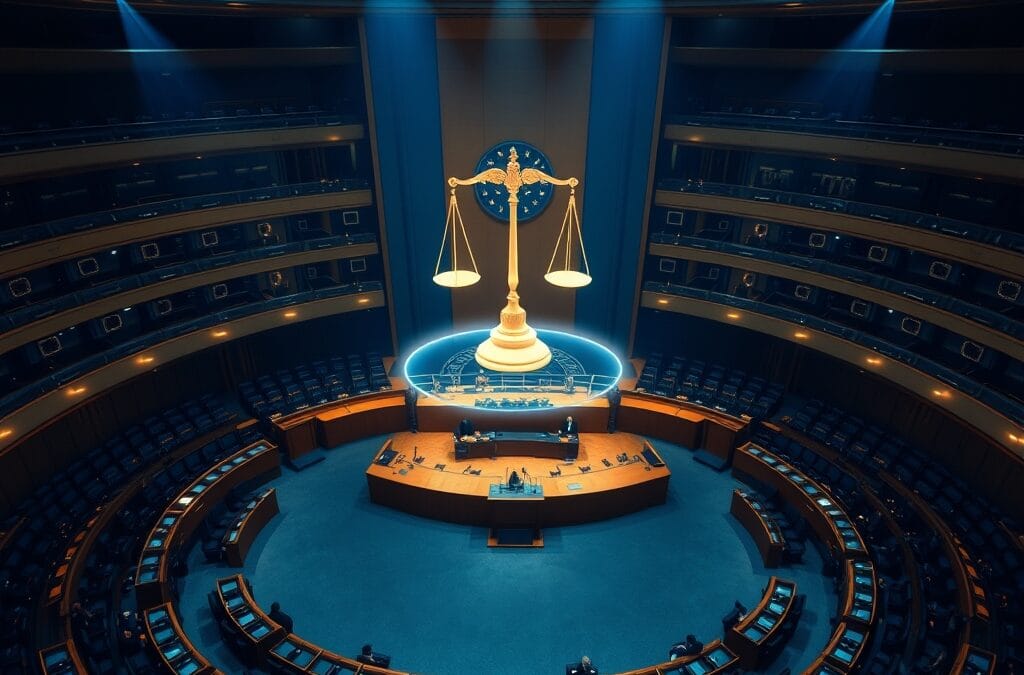 Illustration IA : hémicycle parlementaire européen protégeant les créateurs face à l'IA