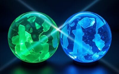 Illustration IA : deux sphères cristallines comparant Perplexity et ChatGPT