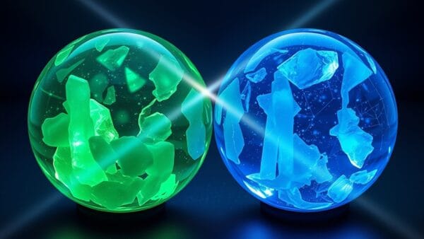 Illustration IA : deux sphères cristallines comparant Perplexity et ChatGPT