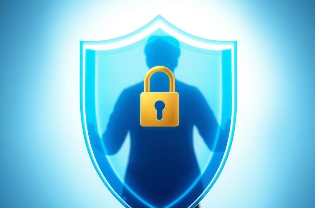 Illustration IA : bouclier de lumière protégeant des données personnelles face à l'IA