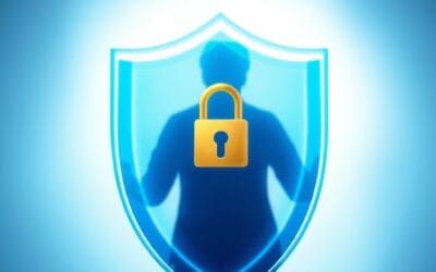 Illustration IA : bouclier de lumière protégeant des données personnelles face à l'IA