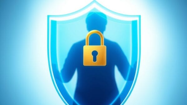 Illustration IA : bouclier de lumière protégeant des données personnelles face à l'IA