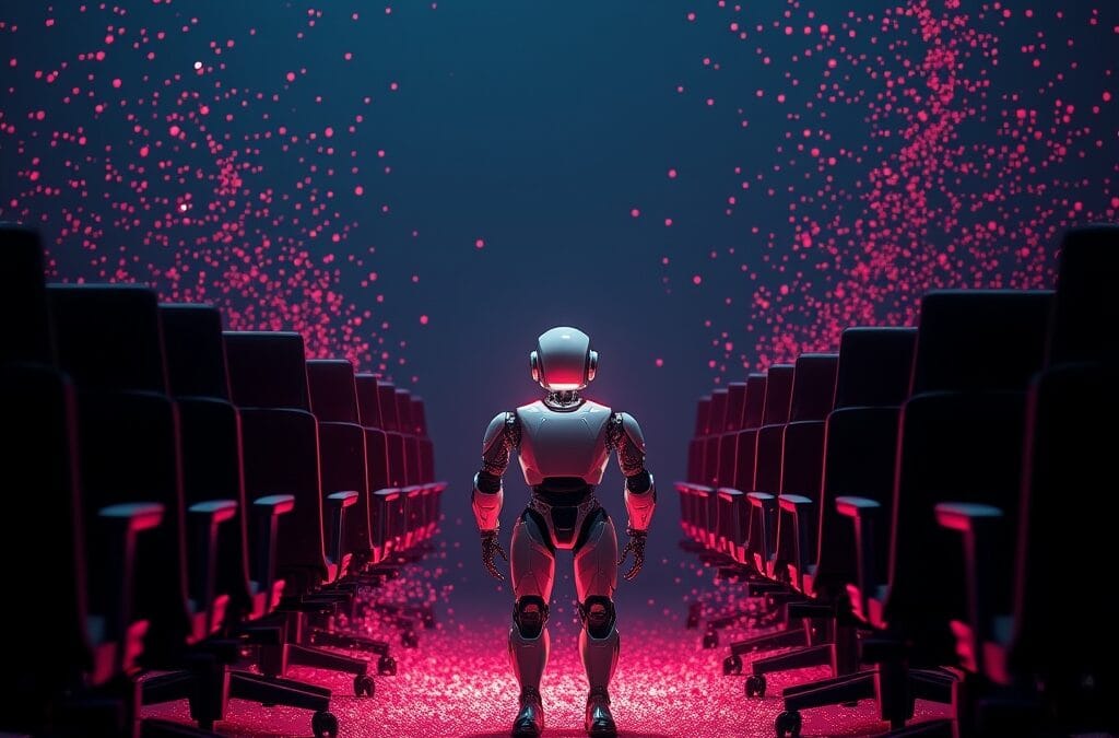 Illustration IA : chaises de bureau se dissolvant symbolisant la fin du modèle SaaS par siège