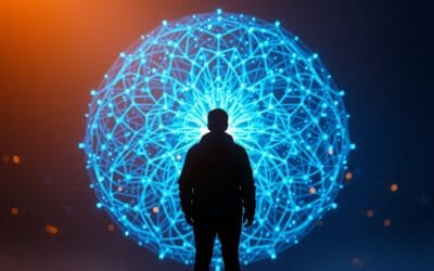 Illustration IA : leader tech devant réseau neuronal IA symbolisant Anthropic