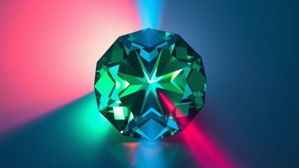 a brilliant gemstone splitting white light into a spectrum of colors representing multimodal AI capabilities, cinematic editorial photography, emerald green and blue palette, no text no letters no words no writing no signs no labels no watermarks no logos no typography no numbers on surfaces