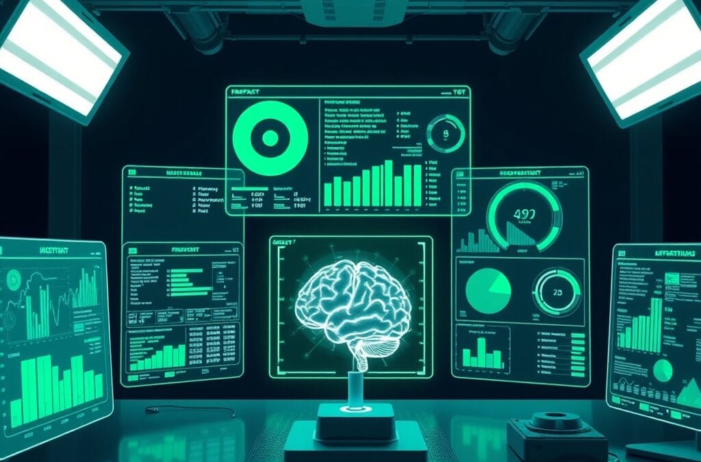 Illustration IA : laboratoire de test IA avec graphiques benchmark GPT-5.4