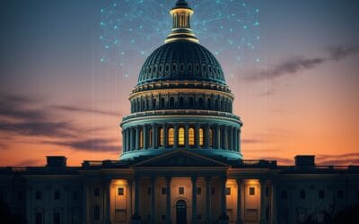 Illustration IA : Capitole américain avec réseau neuronal IA pour OpenAI et GPT-5.4