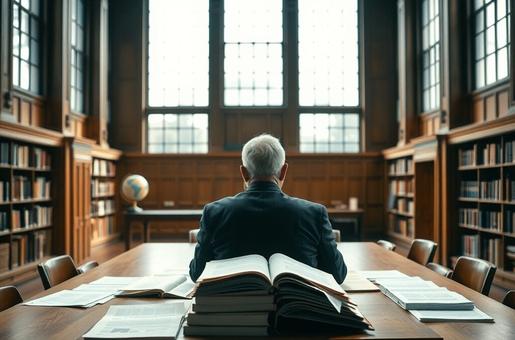 Lecteur de dos dans une salle d'étude consultant des rapports