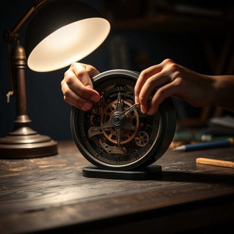 Mains ajustant des engrenages dans un mécanisme d horlogerie