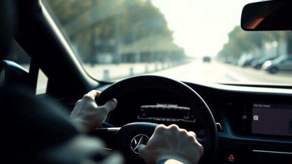 Tableau de bord de voiture avec écran illustrant l'intégration de ChatGPT dans Apple CarPlay