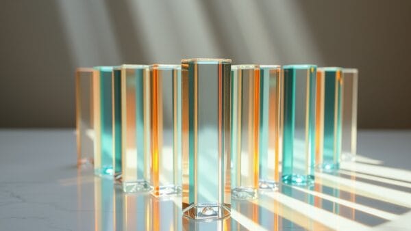 Prismes de verre réfractant la lumière, symbolisant les modèles ouverts Gemma 4 de Google DeepMind