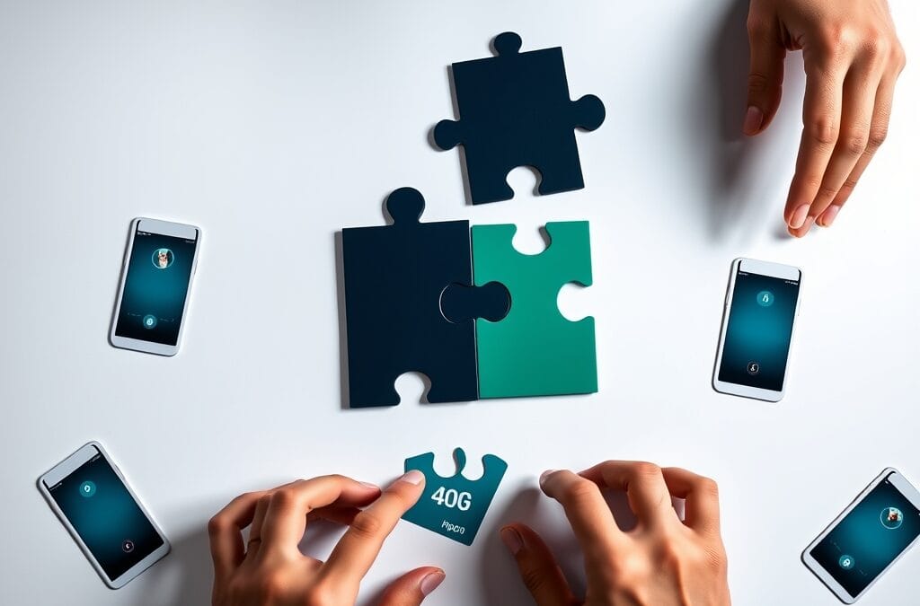 Deux pièces de puzzle assemblées par des mains sur bureau blanc