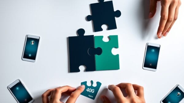 Deux pièces de puzzle assemblées par des mains sur bureau blanc